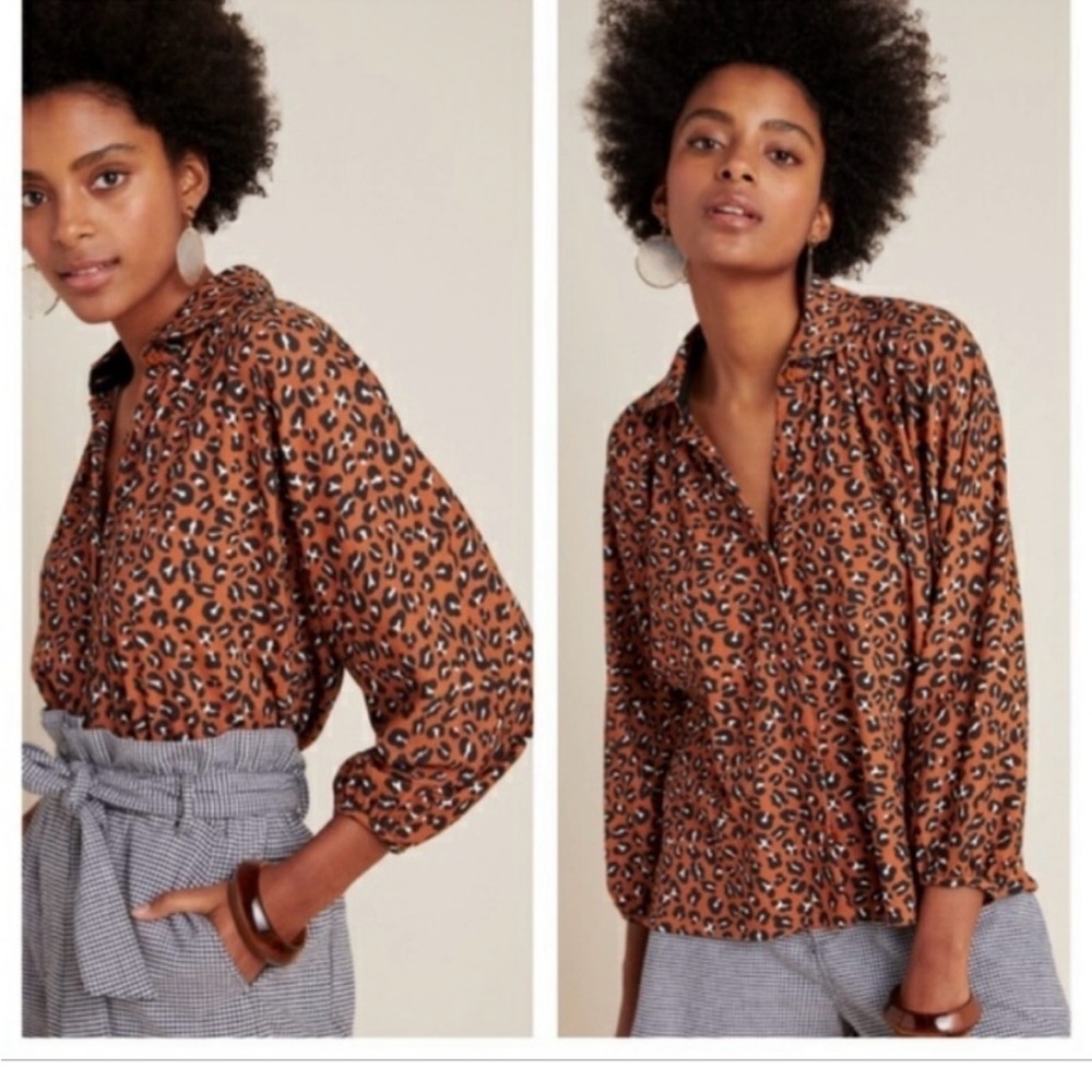 Anthro Leopard Print Porridge with Notched Collar 🐆🐆🐆